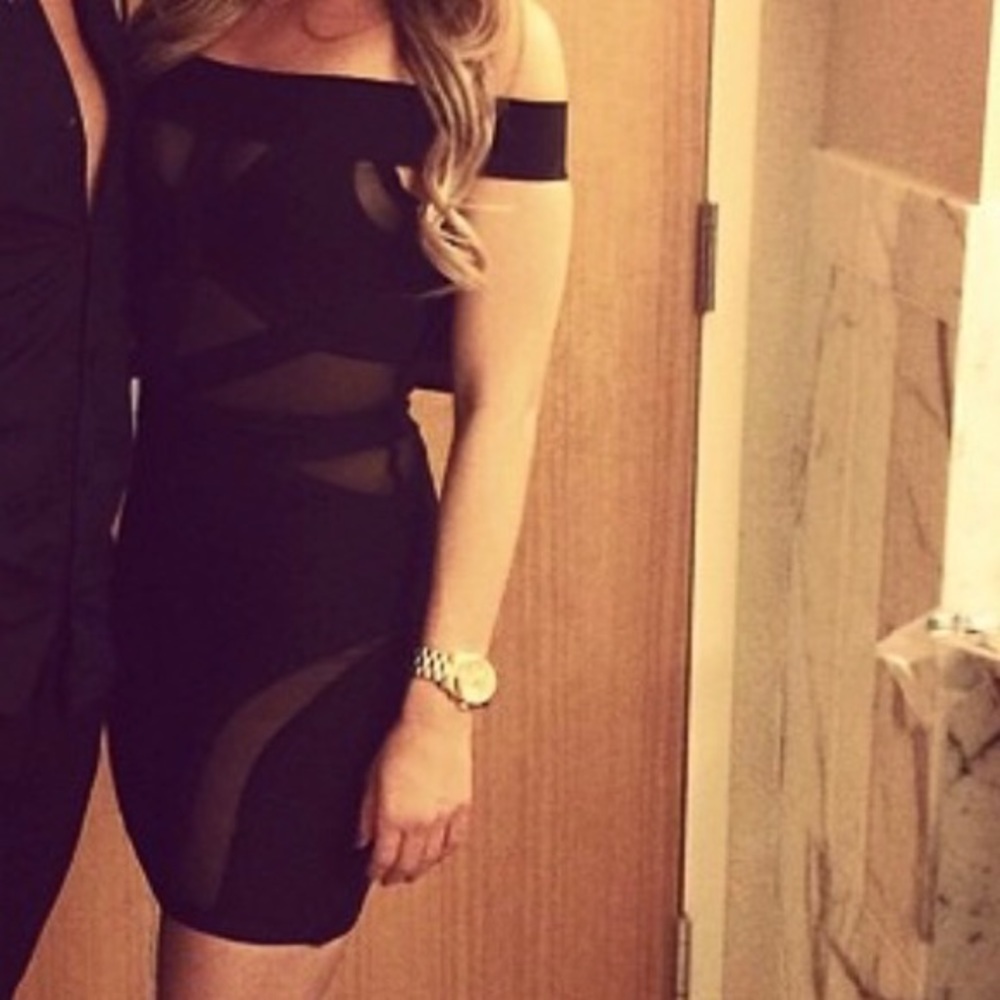 Black bodycon dress with mesh inserts XS